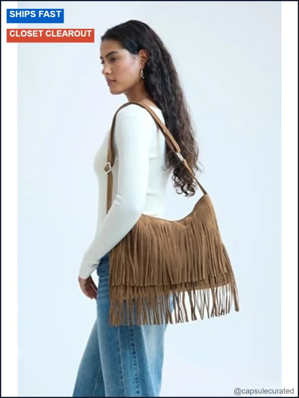 Tassel Faux Suede Leather Hobo Crossbody Shoulder Bag Women's Sling Bag